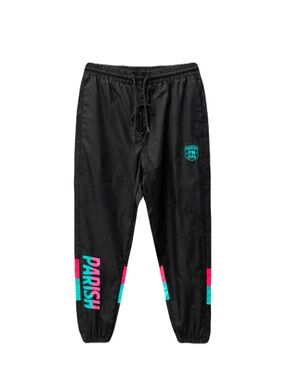 Parish Nation Track Pants Black Bright Pink & Turquoise Windbreaker Joggers XL